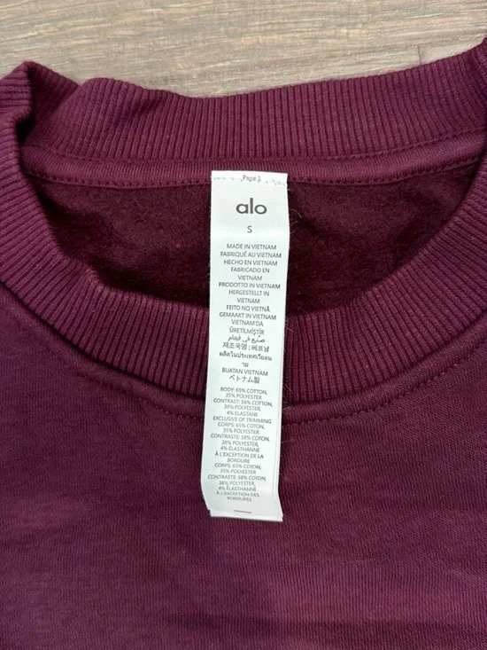 ALO Yoga Burgundy Crewneck Sweatshirt Size Small - Picture 3 of 3